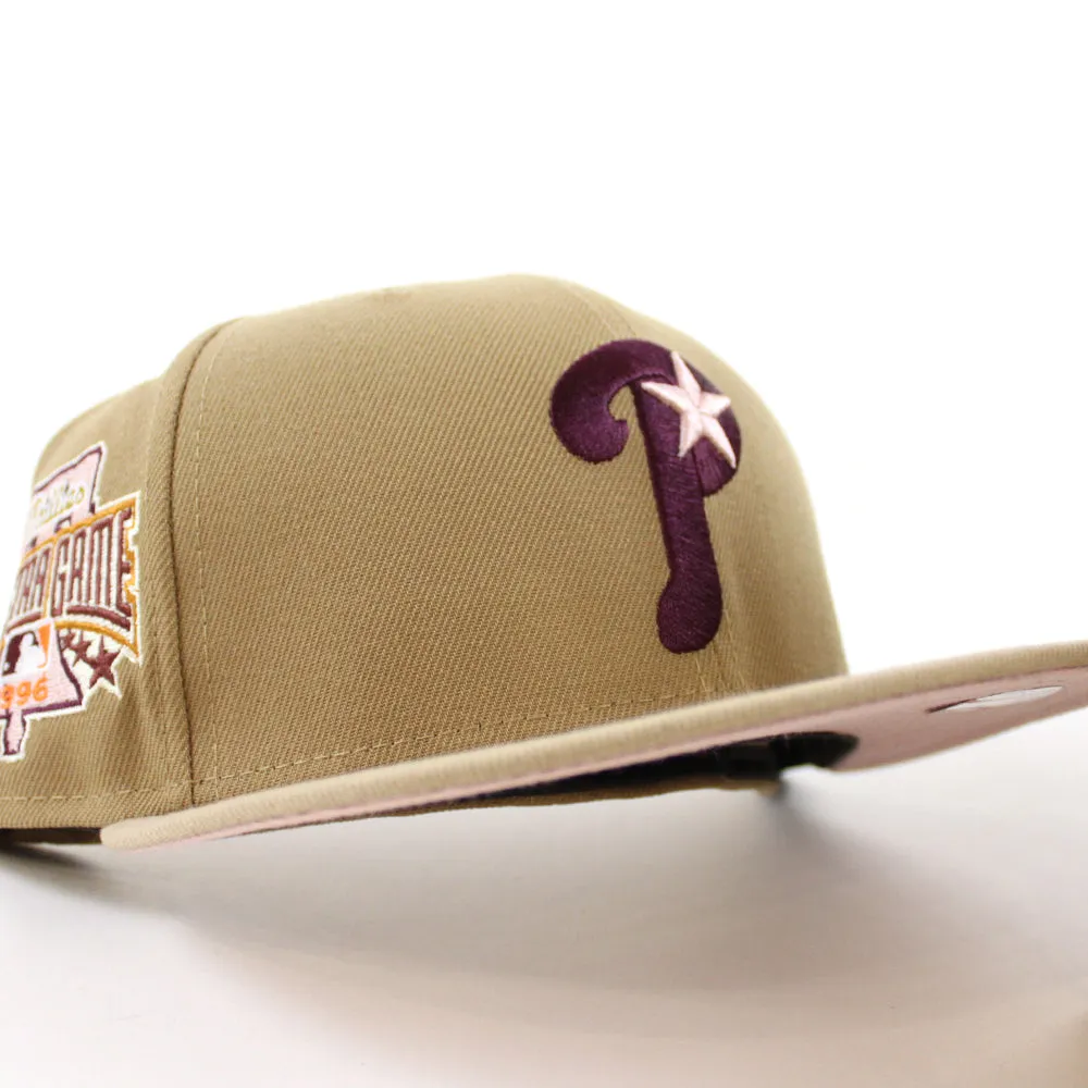 Philadelphia Phillies 1996 All Star Game 59Fifty New Era Fitted Hat (Khaki Camel Pink Under Brim)
