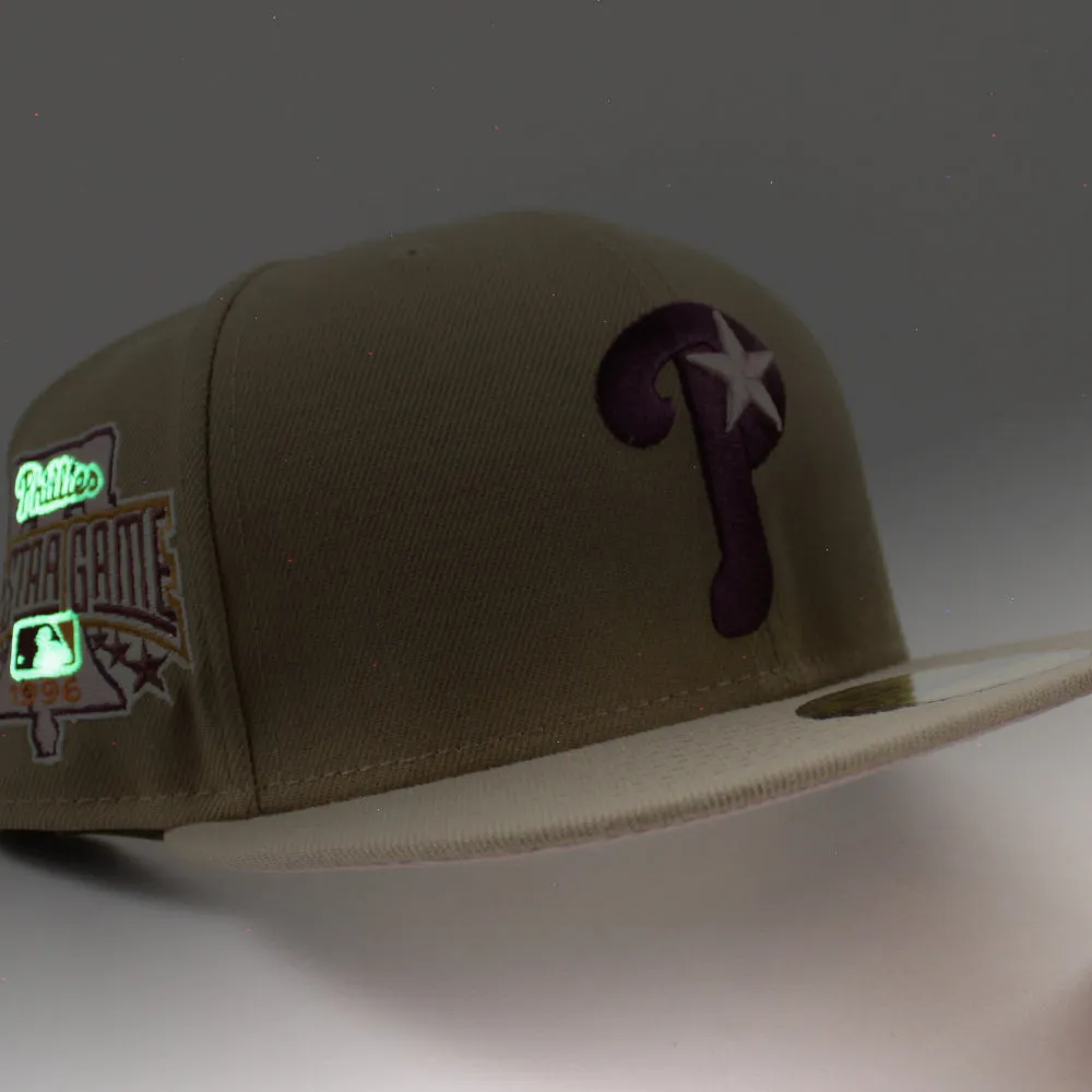 Philadelphia Phillies 1996 All Star Game 59Fifty New Era Fitted Hat (Khaki Camel Pink Under Brim)