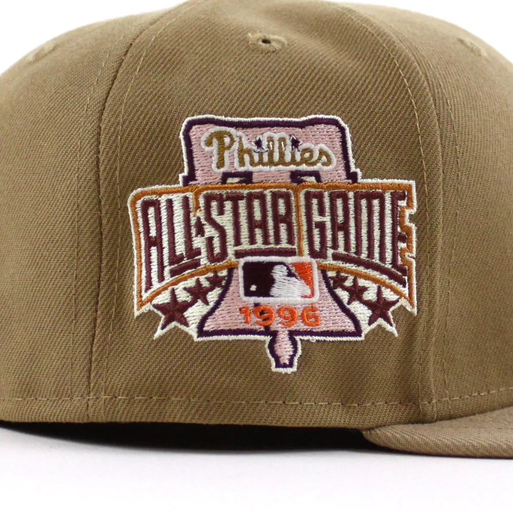 Philadelphia Phillies 1996 All Star Game 59Fifty New Era Fitted Hat (Khaki Camel Pink Under Brim)