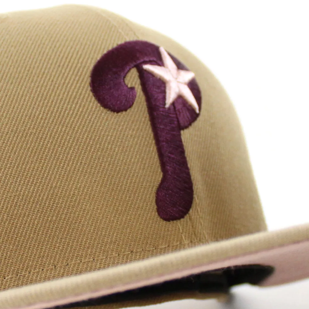 Philadelphia Phillies 1996 All Star Game 59Fifty New Era Fitted Hat (Khaki Camel Pink Under Brim)