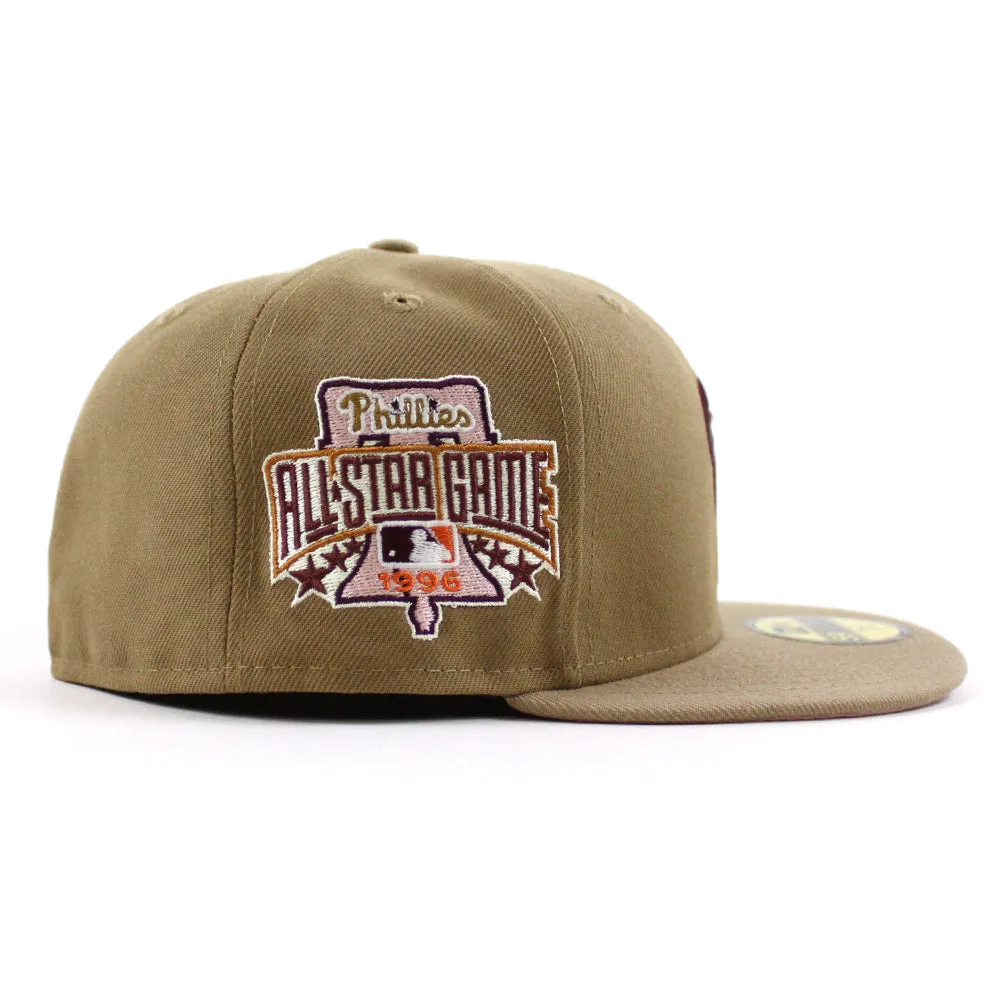 Philadelphia Phillies 1996 All Star Game 59Fifty New Era Fitted Hat (Khaki Camel Pink Under Brim)