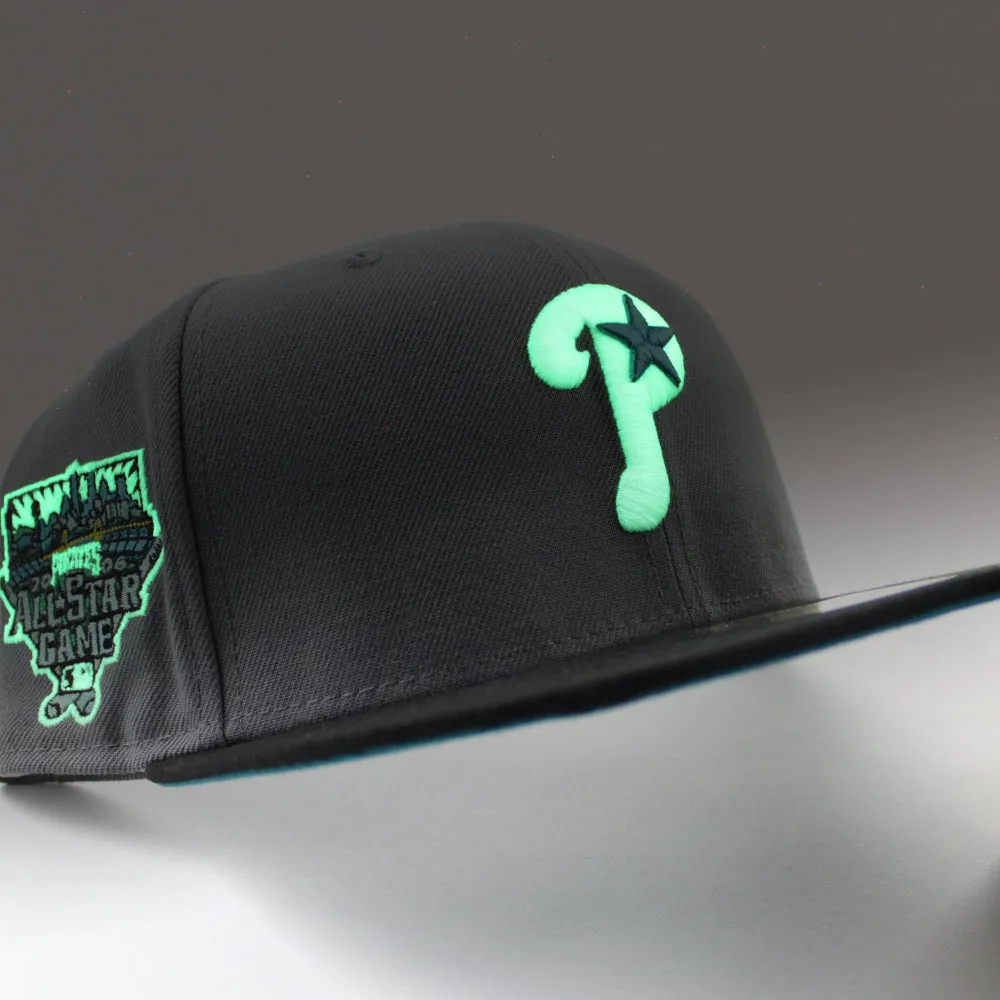 Philadelphia Phillies 2006 All Star Game 59Fifty New Era Fitted Hats (GITD Storm Gray Black Teal Under Brim)
