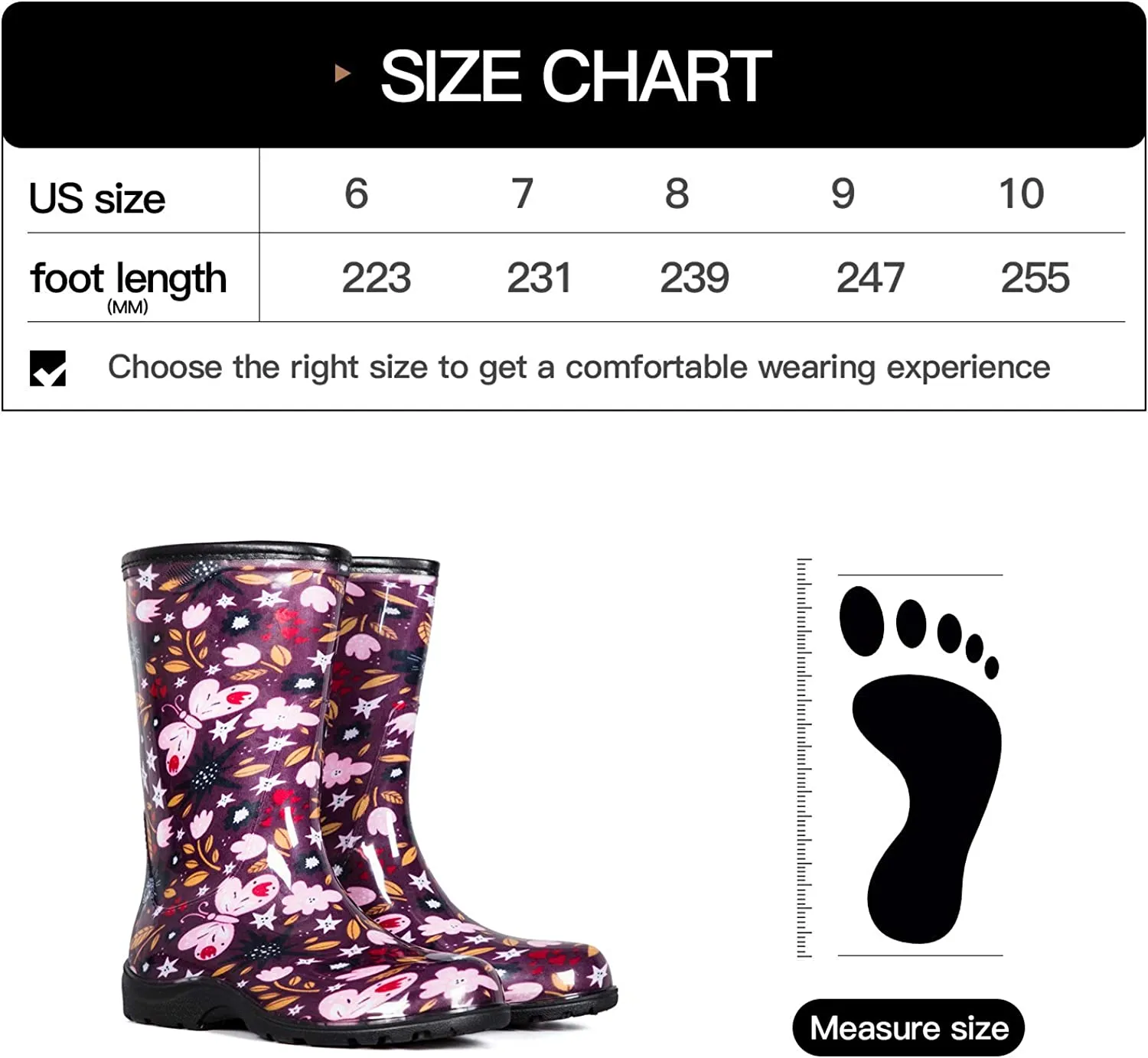Pink Butterfly Waterproof Print Rain Boots