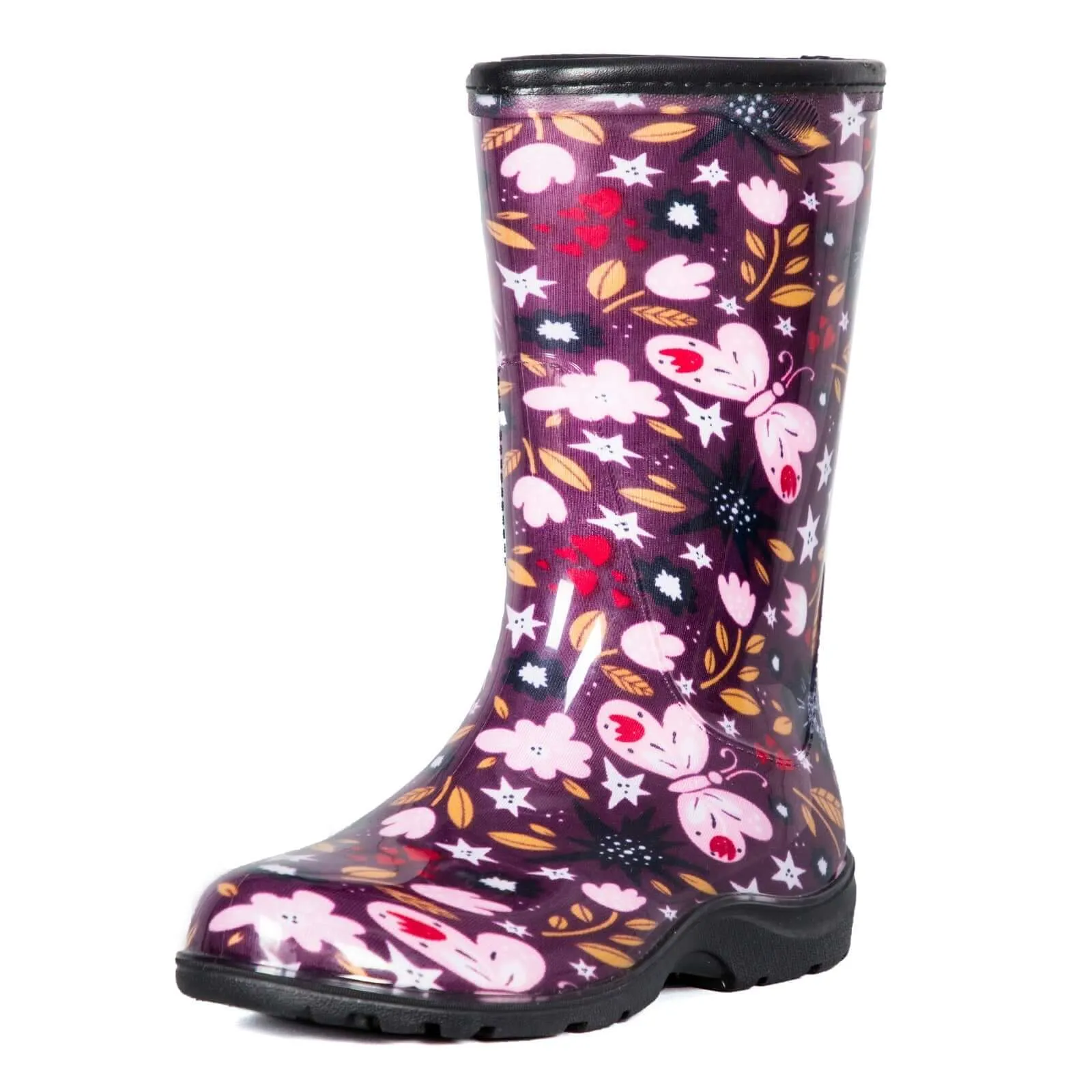 Pink Butterfly Waterproof Print Rain Boots