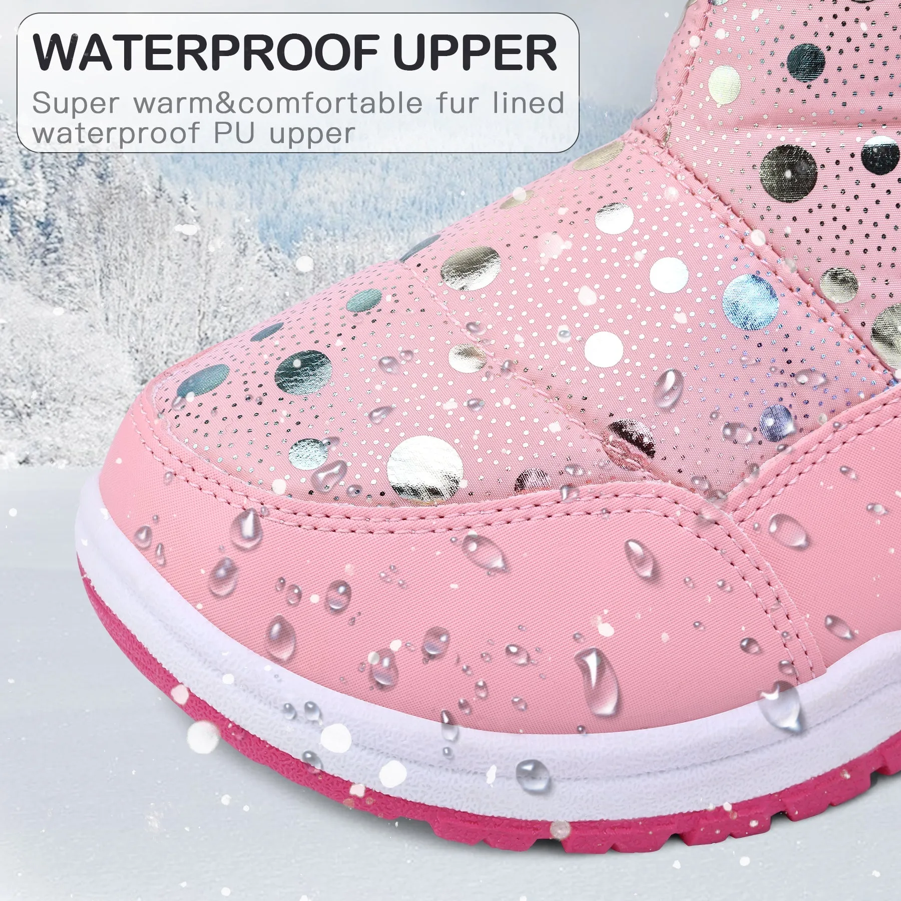 Pink Silver Dot Waterproof Non-slip Snow Boots