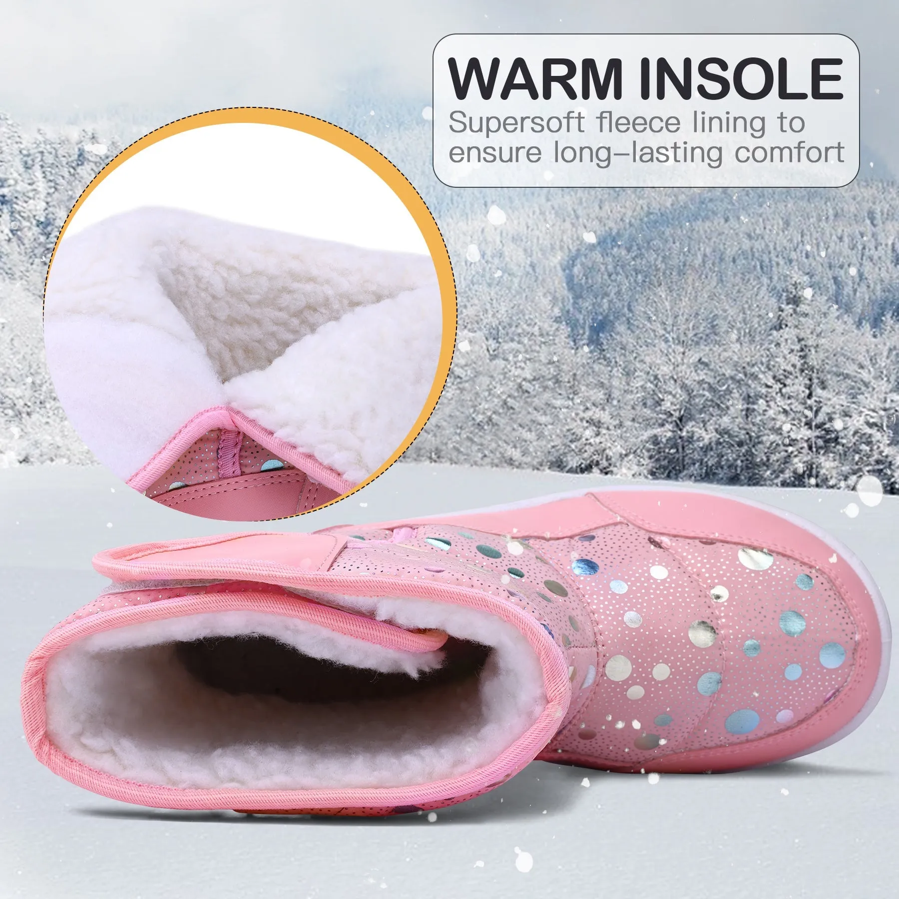 Pink Silver Dot Waterproof Non-slip Snow Boots