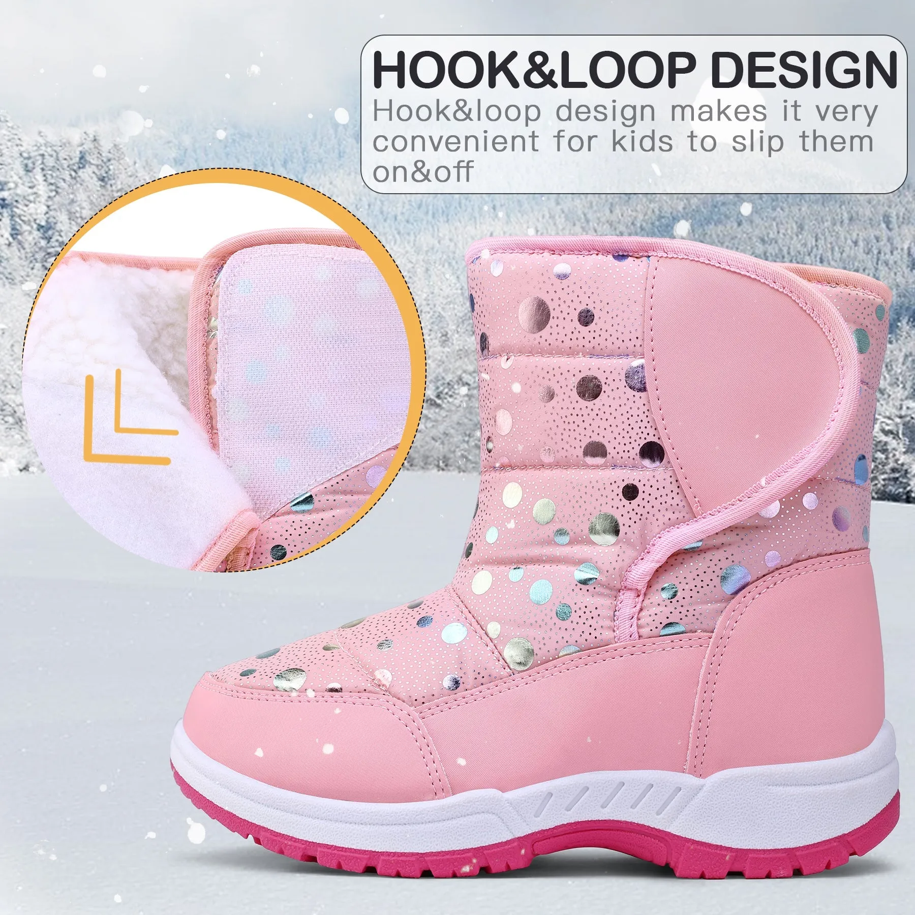 Pink Silver Dot Waterproof Non-slip Snow Boots