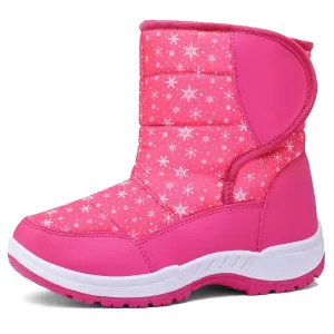Pink Snowflake Fur Lined Waterproof Snow Boots