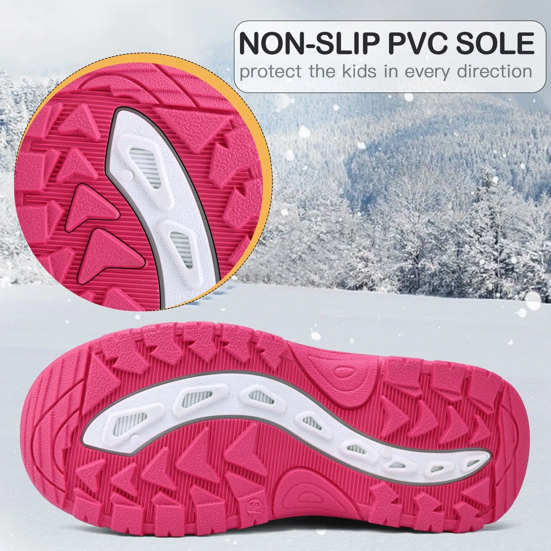 Pink Snowflake Fur Lined Waterproof Snow Boots