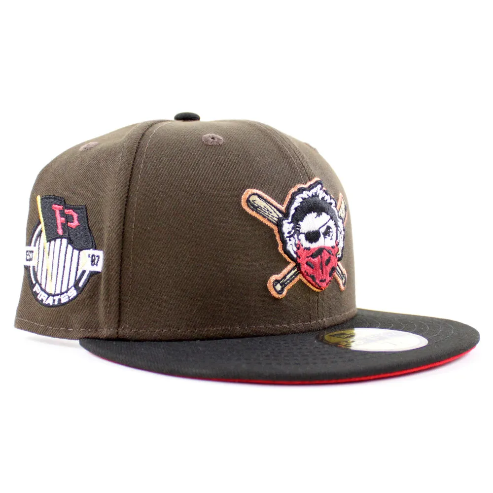 Pittsburgh Pirates TEAM FLAG 59Fifty New Era Fitted Hat (GITD Walnut Black Red Under Brim)
