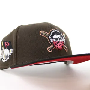Pittsburgh Pirates TEAM FLAG 59Fifty New Era Fitted Hat (GITD Walnut Black Red Under Brim)