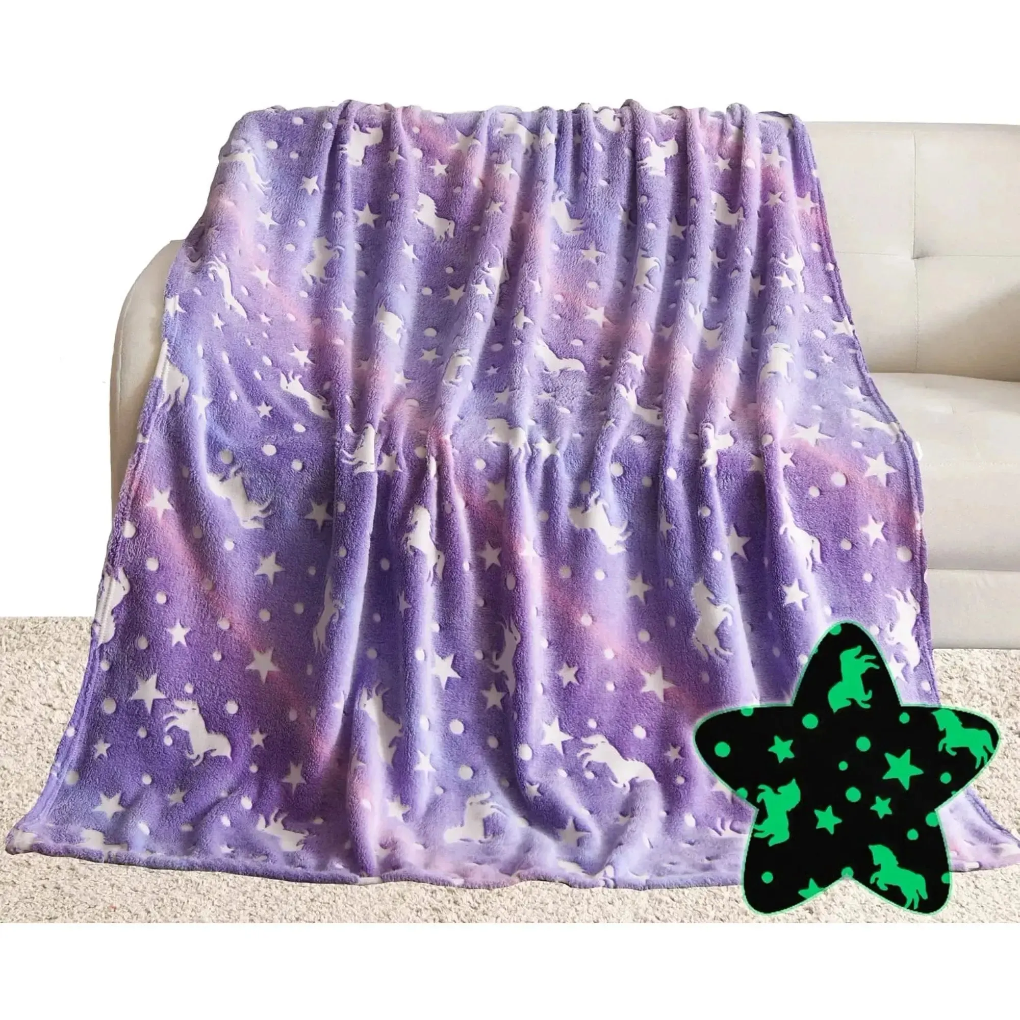 Purple Unicorn Blanket | Glow In The Dark Blanket For Kids | Queen-Size