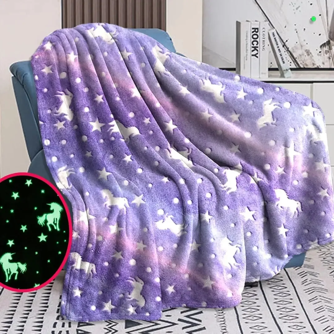 Purple Unicorn Blanket | Glow In The Dark Blanket For Kids | Queen-Size