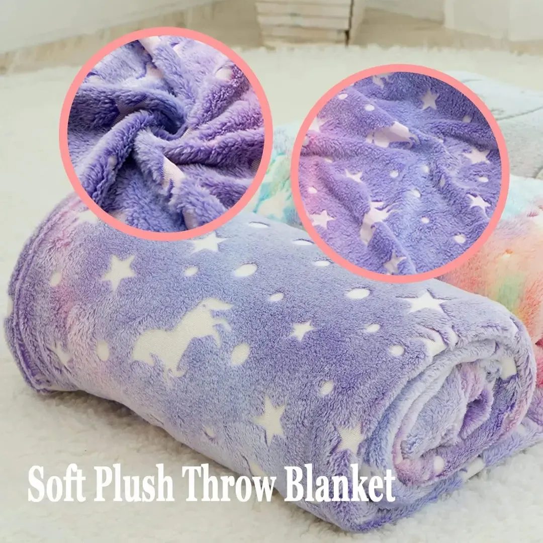 Purple Unicorn Blanket | Glow In The Dark Blanket For Kids | Queen-Size