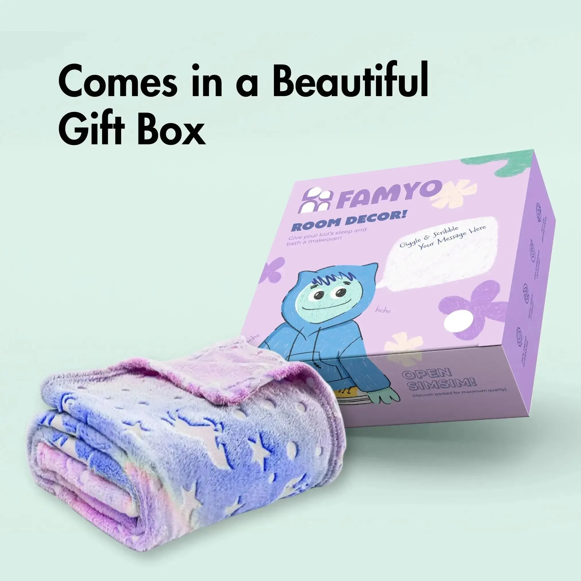 Purple Unicorn Blanket | Glow In The Dark Blanket For Kids | Queen-Size