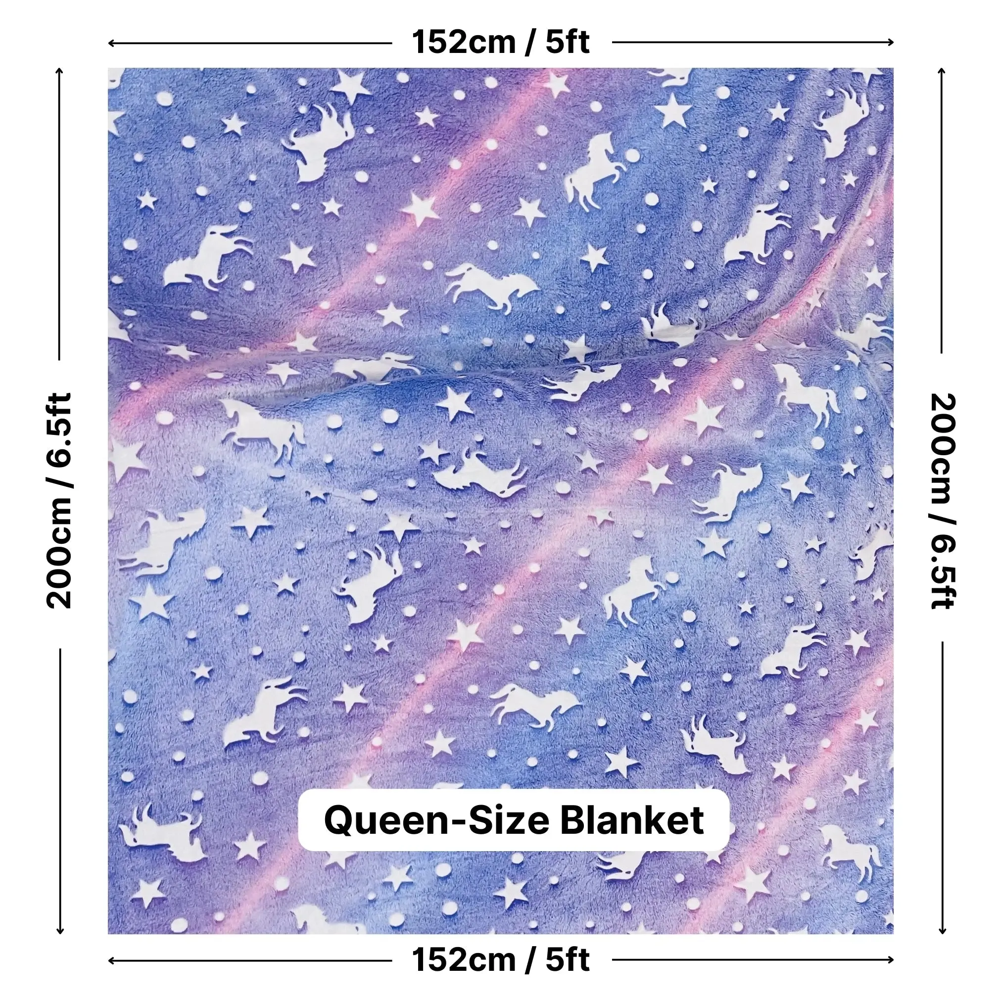 Purple Unicorn Blanket | Glow In The Dark Blanket For Kids | Queen-Size