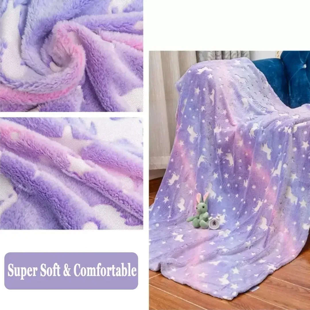 Purple Unicorn Blanket | Glow In The Dark Blanket For Kids | Queen-Size