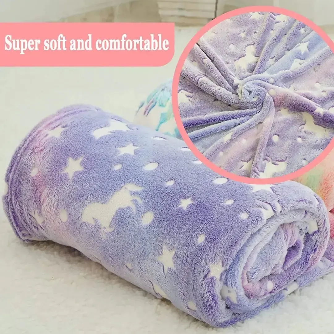 Purple Unicorn Blanket | Glow In The Dark Blanket For Kids | Queen-Size