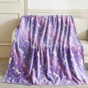 Purple Unicorn Blanket | Glow In The Dark Blanket For Kids | Queen-Size