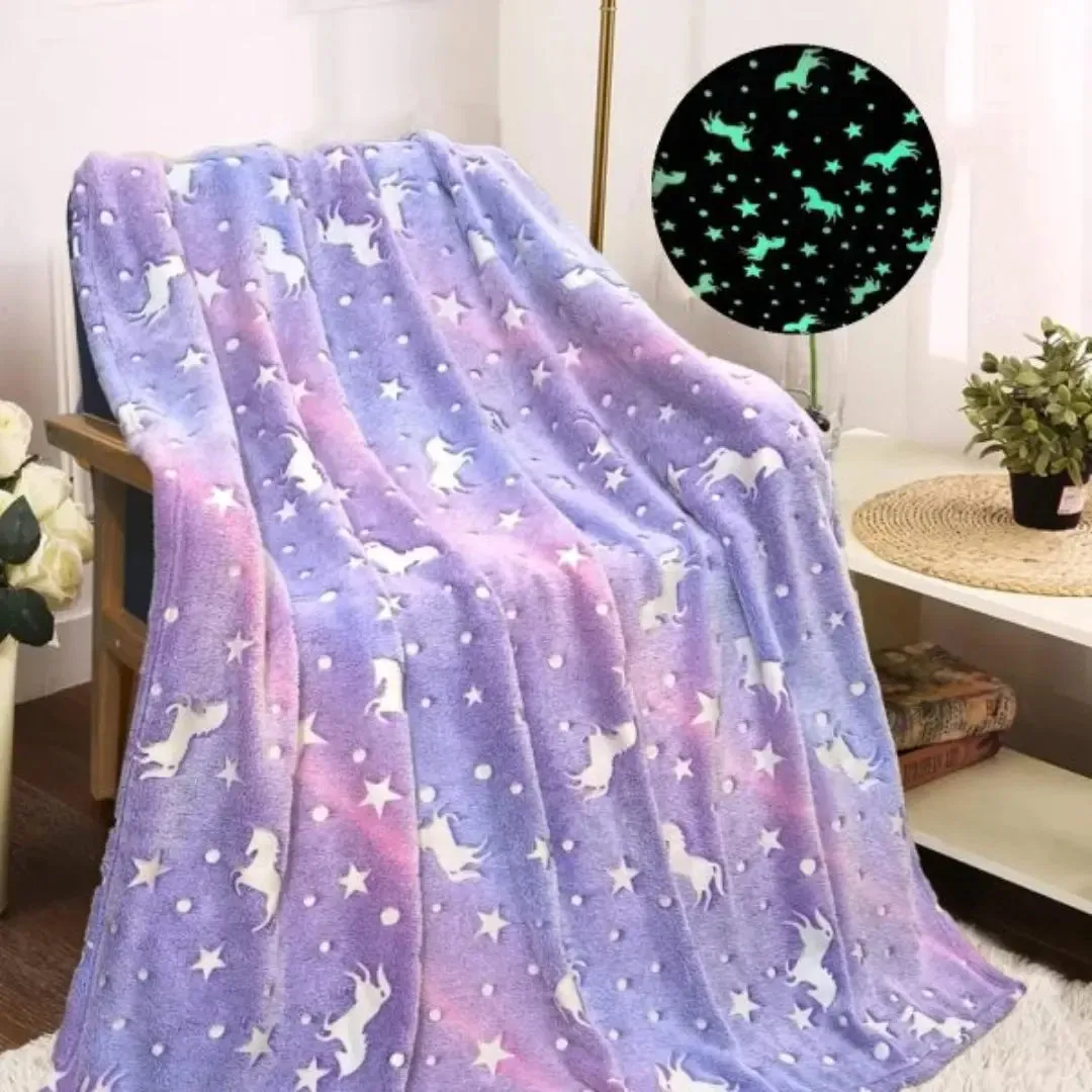 Purple Unicorn Blanket | Glow In The Dark Blanket For Kids | Queen-Size