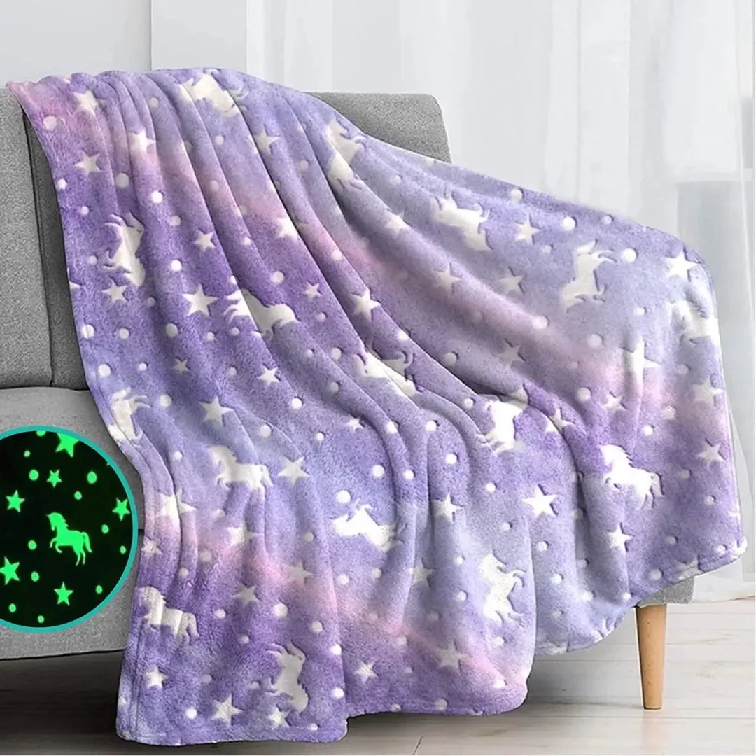 Purple Unicorn Blanket | Glow In The Dark Blanket For Kids | Queen-Size
