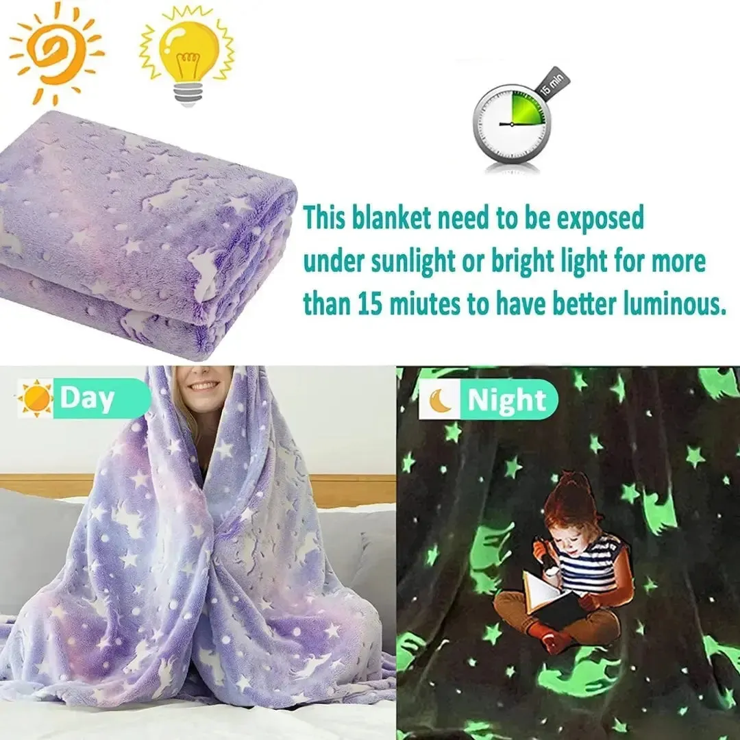 Purple Unicorn Blanket | Glow In The Dark Blanket For Kids | Queen-Size