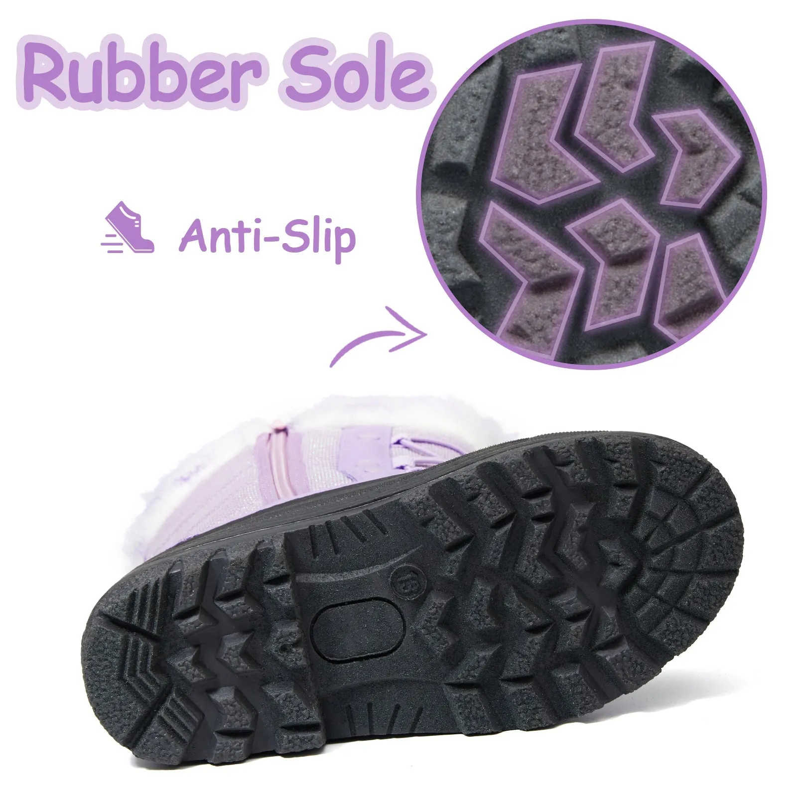 Purple/Pink Fur Lined Non-Slip Waterproof Snow Boots