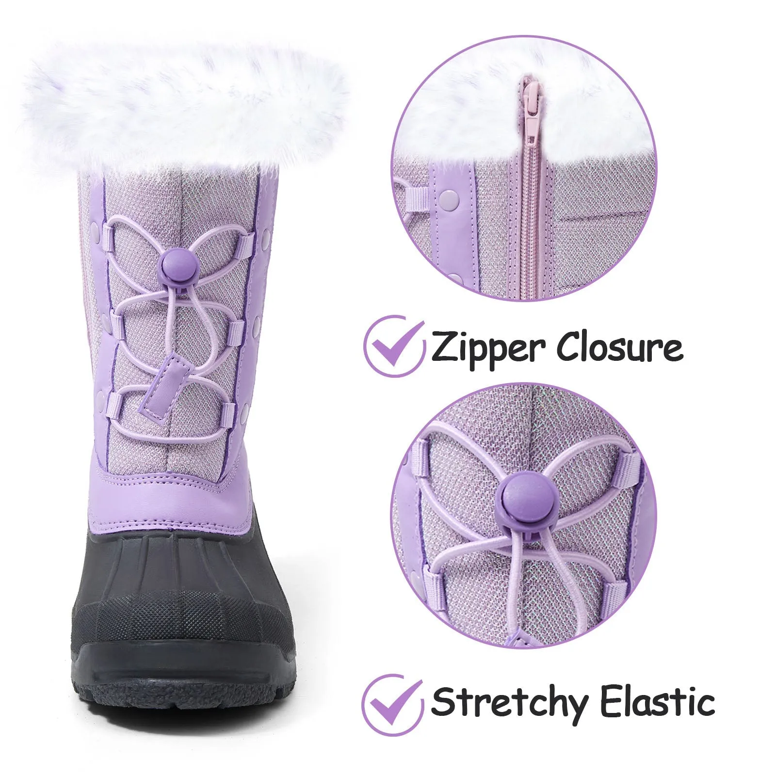 Purple/Pink Fur Lined Non-Slip Waterproof Snow Boots