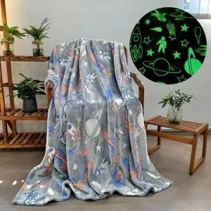 Rocket/Spaceship Glow in The Dark Blanket | Queen-Size, 80in x 60in