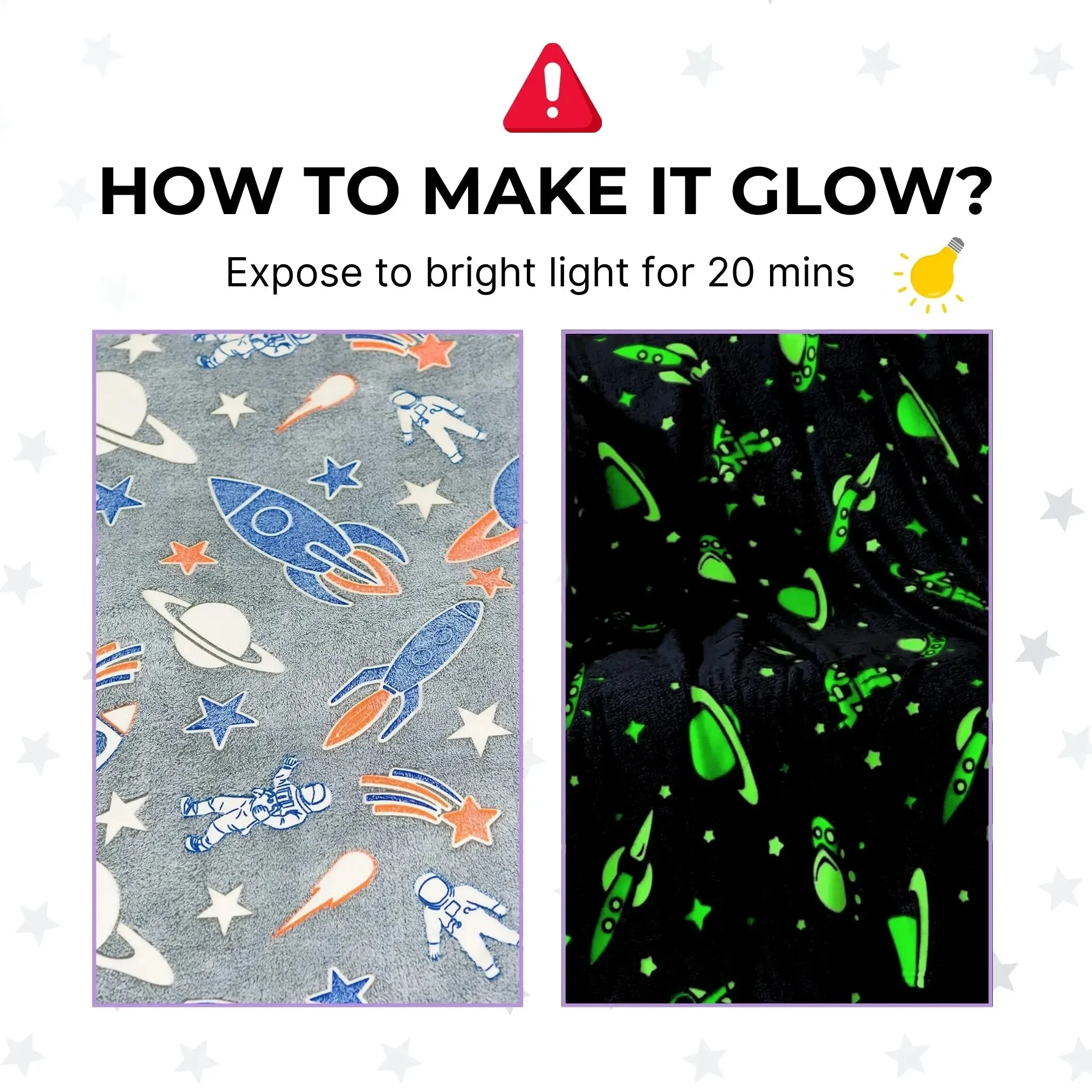 Rocket/Spaceship Glow in The Dark Blanket | Queen-Size, 80in x 60in