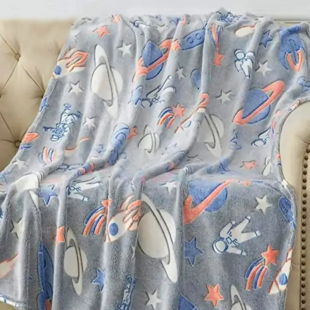 Rocket/Spaceship Glow in The Dark Blanket | Queen-Size, 80in x 60in