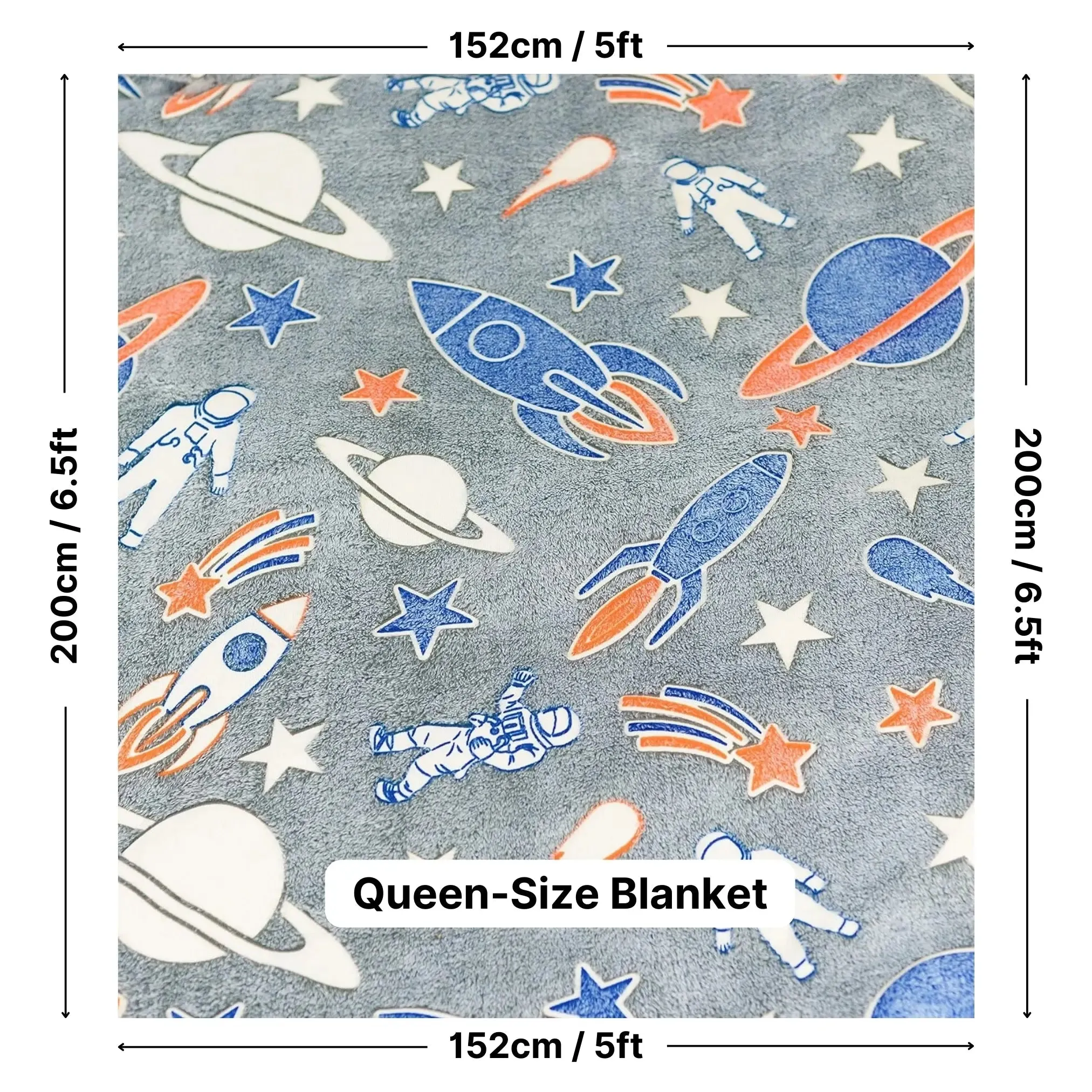 Rocket/Spaceship Glow in The Dark Blanket | Queen-Size, 80in x 60in