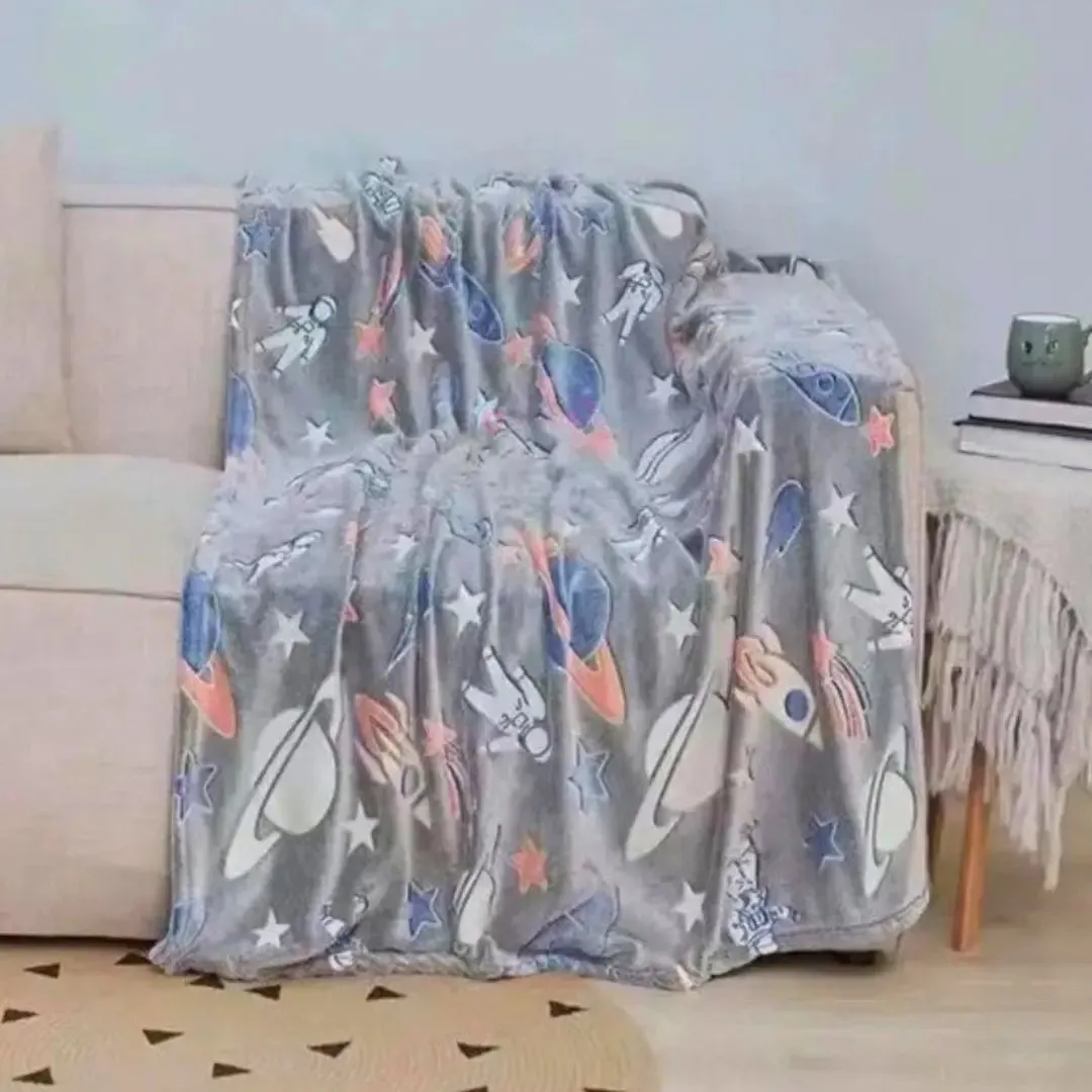 Rocket/Spaceship Glow in The Dark Blanket | Queen-Size, 80in x 60in