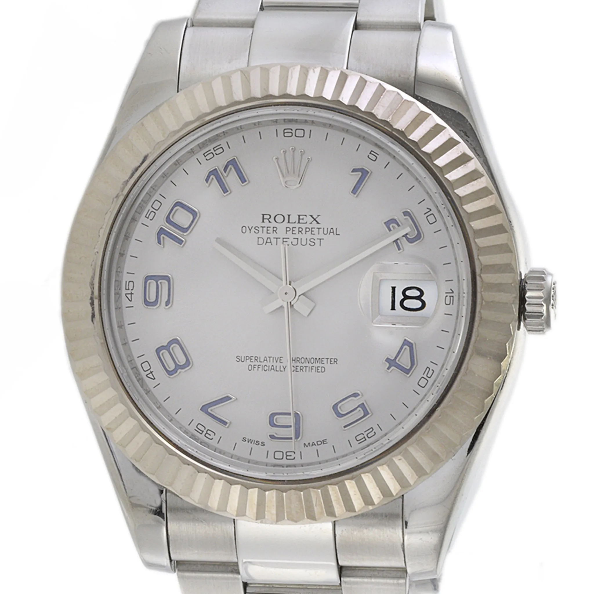 Rolex 41mm Datejust Reference 116334 Stainless Steel and White Gold