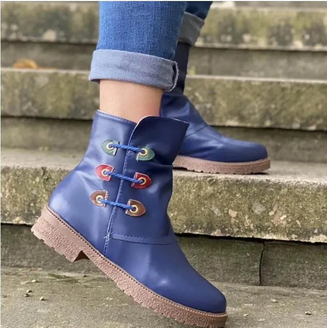 Round toe solid color short boots women's shoes