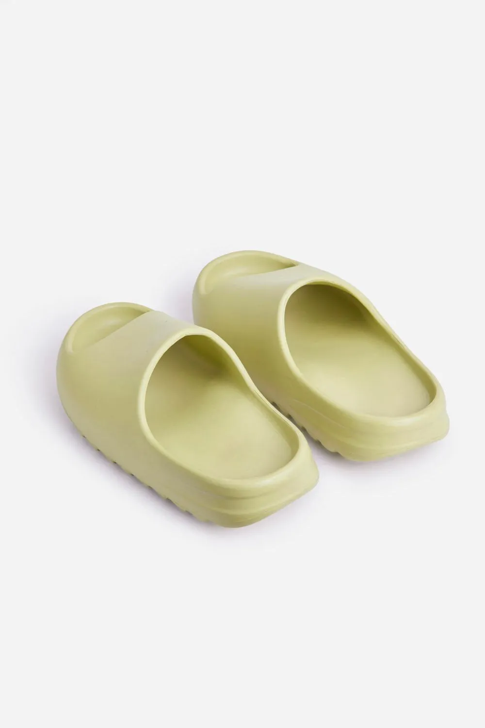 Rubber Ribbed Sole Sliders In Green