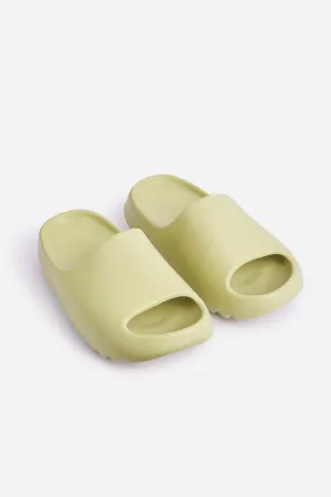 Rubber Ribbed Sole Sliders In Green