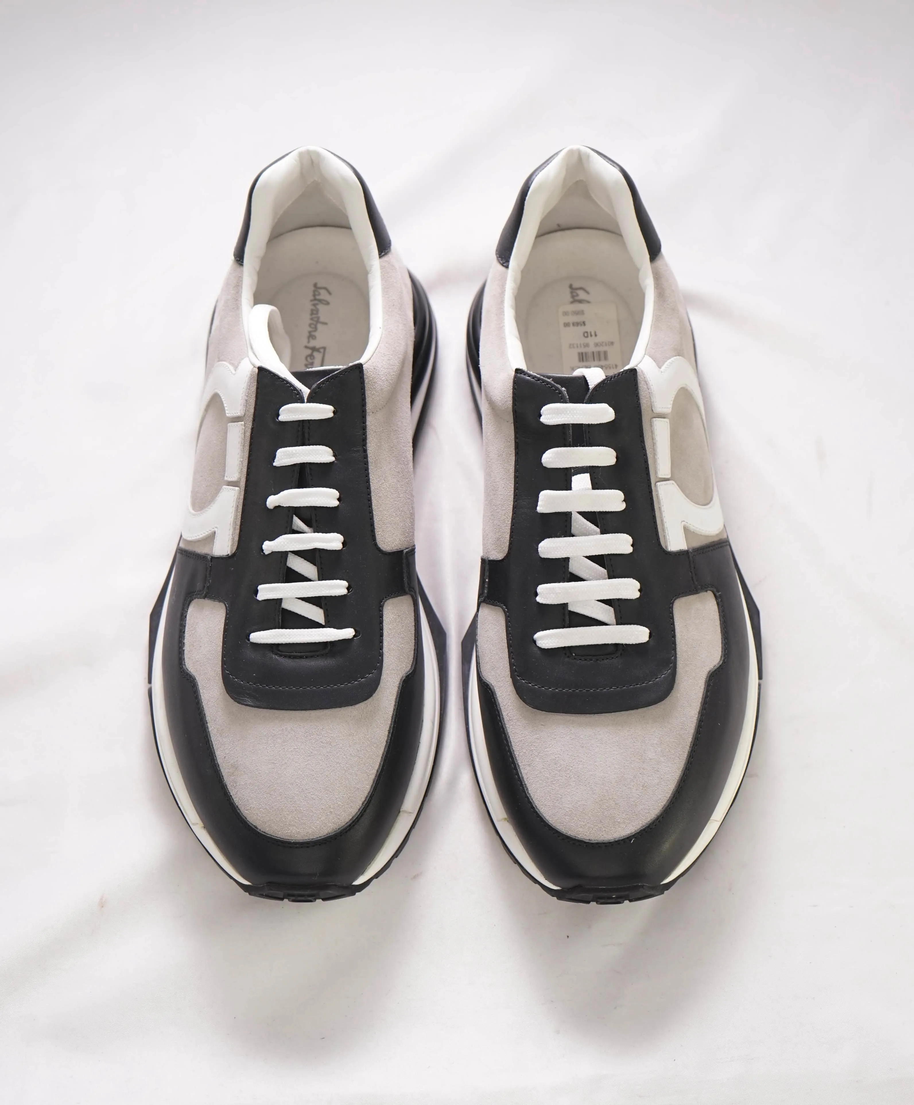 SALVATORE FERRAGAMO - BROOKLYN *GANCINI* White/Black/Gray Sneaker - 11 M US