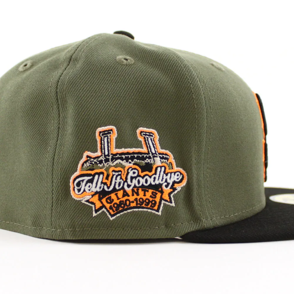 San Francisco Giants 1960-1999 TELL IT GOODBYE New Era 59Fifty Fitted Hat (Olive Black Rifle Green Under Brim)