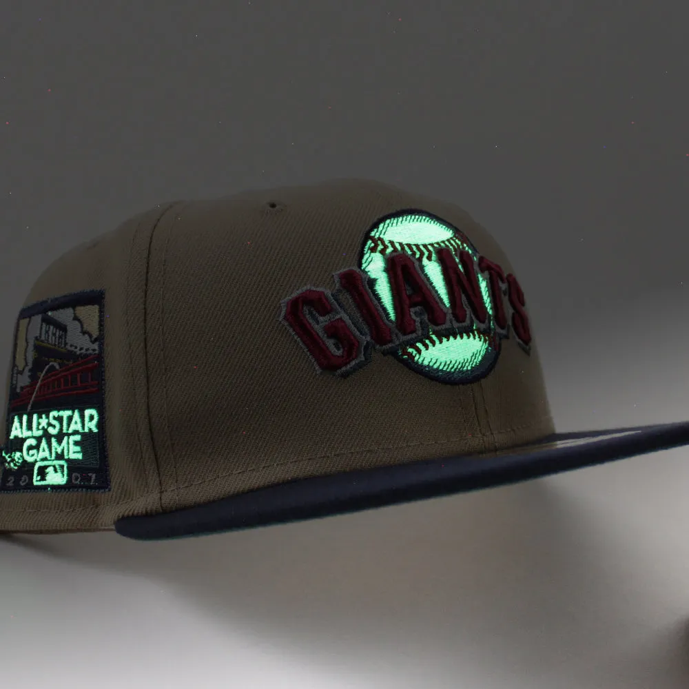 San Francisco Giants 2007 ALL STAR GAME New Era 59Fifty Fitted Hat (Glow in the Dark CAMEL NIGHT SHIFT NAVY PINE NEEDLE GREEN Under Brim)