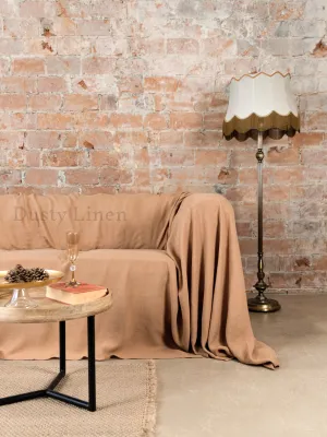 Seamless linen couch cover in Camel Brown color (density 175 g/m2)