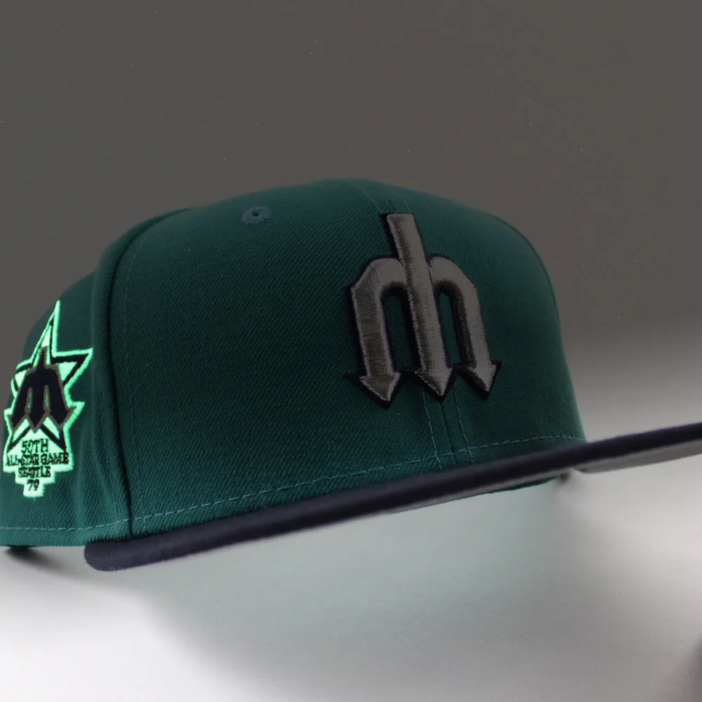 Seattle Mariners 1979 All Star Game New Era 59Fifty Fitted Hat (GITD Aqua Navy Gray Under Brim)