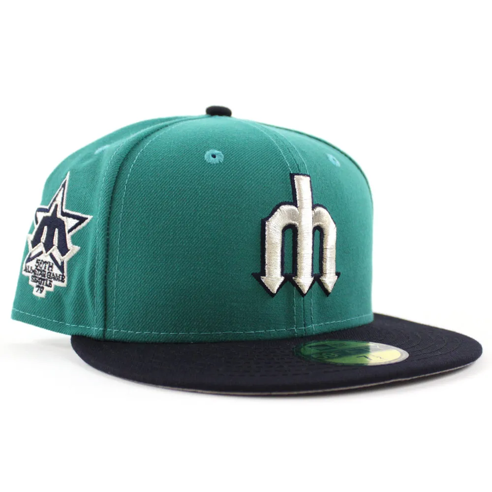 Seattle Mariners 1979 All Star Game New Era 59Fifty Fitted Hat (GITD Aqua Navy Gray Under Brim)