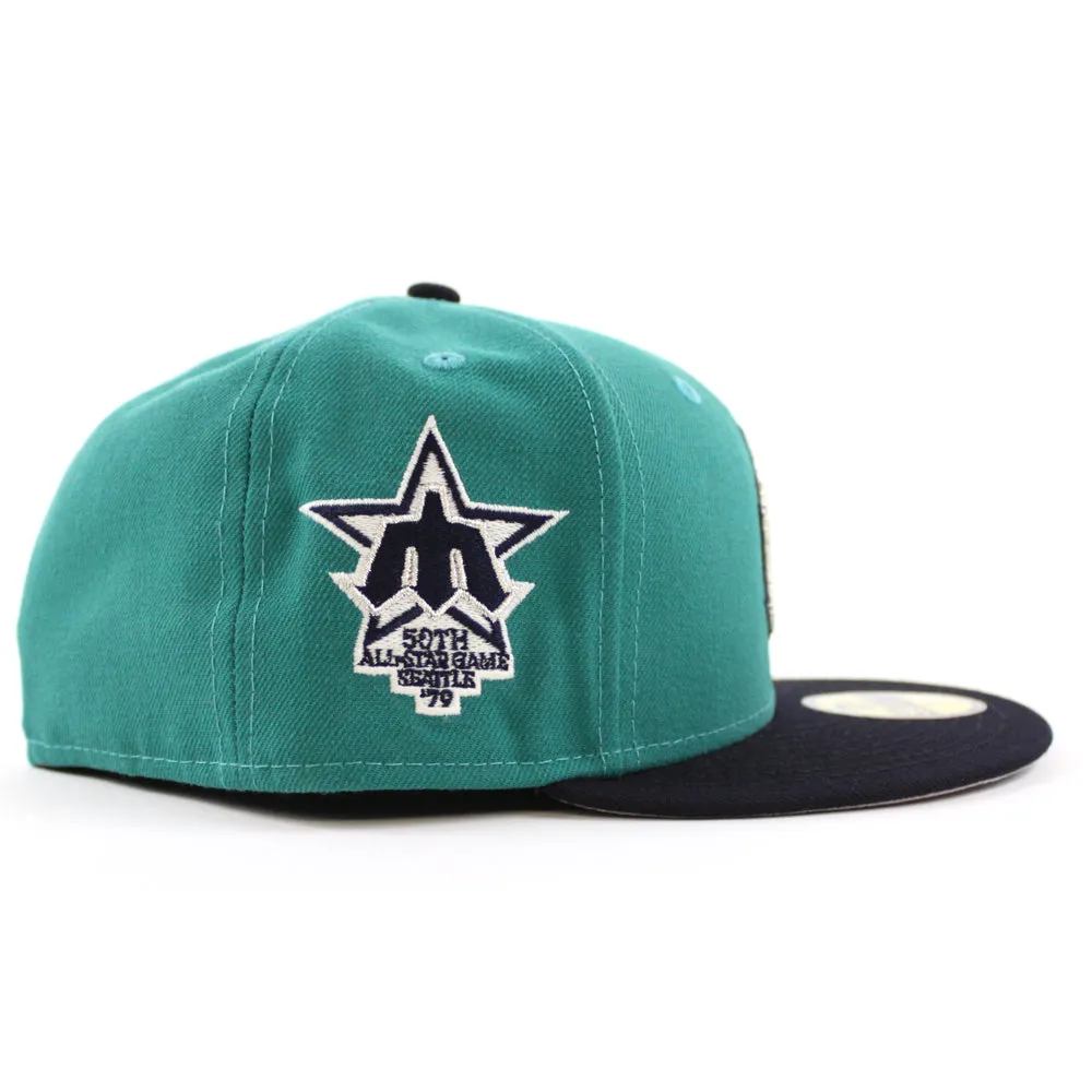 Seattle Mariners 1979 All Star Game New Era 59Fifty Fitted Hat (GITD Aqua Navy Gray Under Brim)