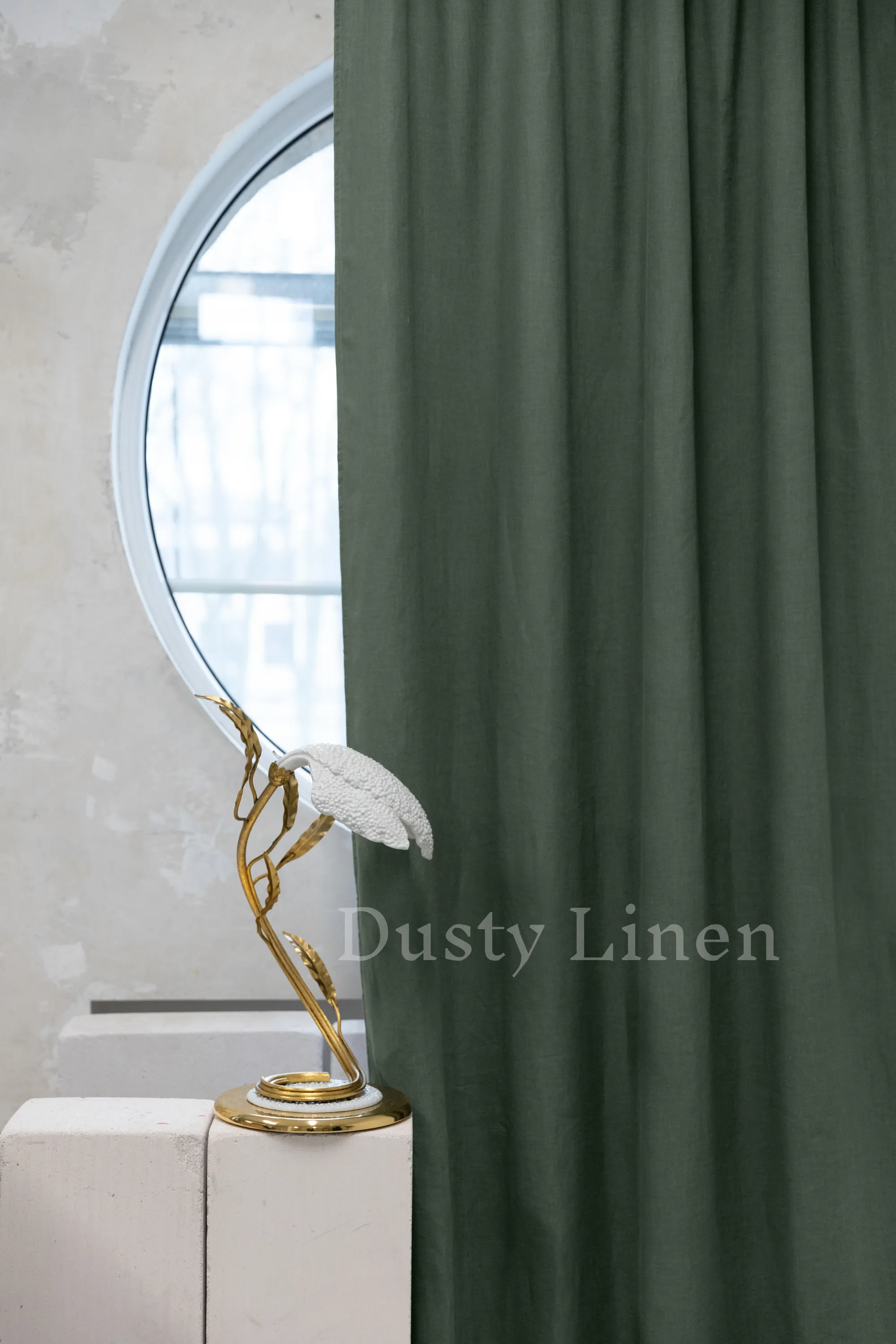 Set of 2 blackout linen curtains in Safari Green color
