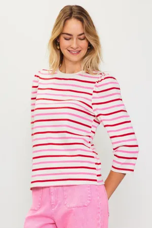 Shirred Shoulder Striped Knit Top