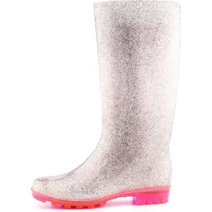 Silver Glitter Pink Sole Tall Waterproof Rain Boots