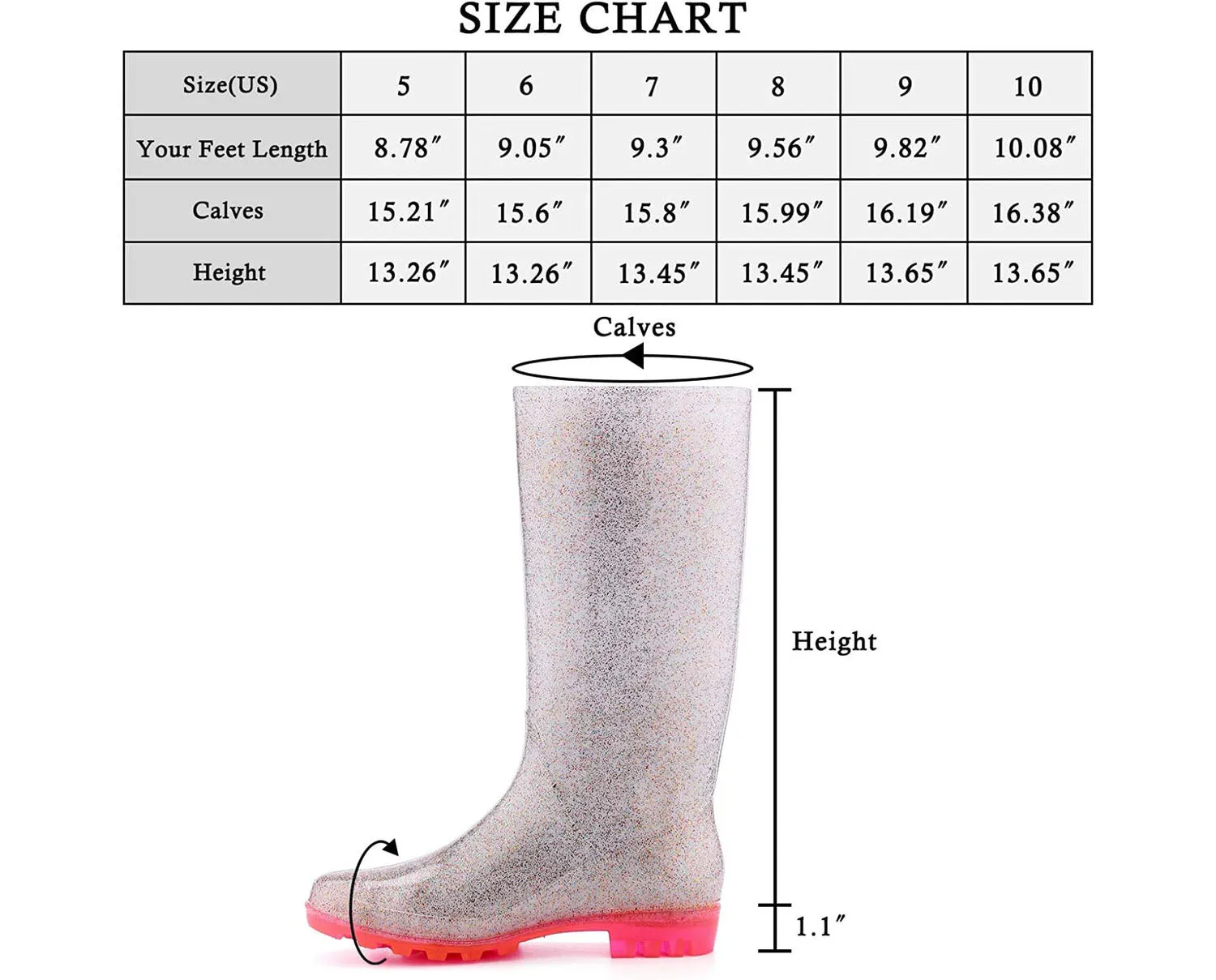 Silver Glitter Pink Sole Tall Waterproof Rain Boots