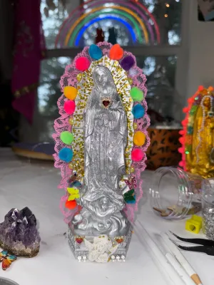 Silver Virgen de Guadalupe statue