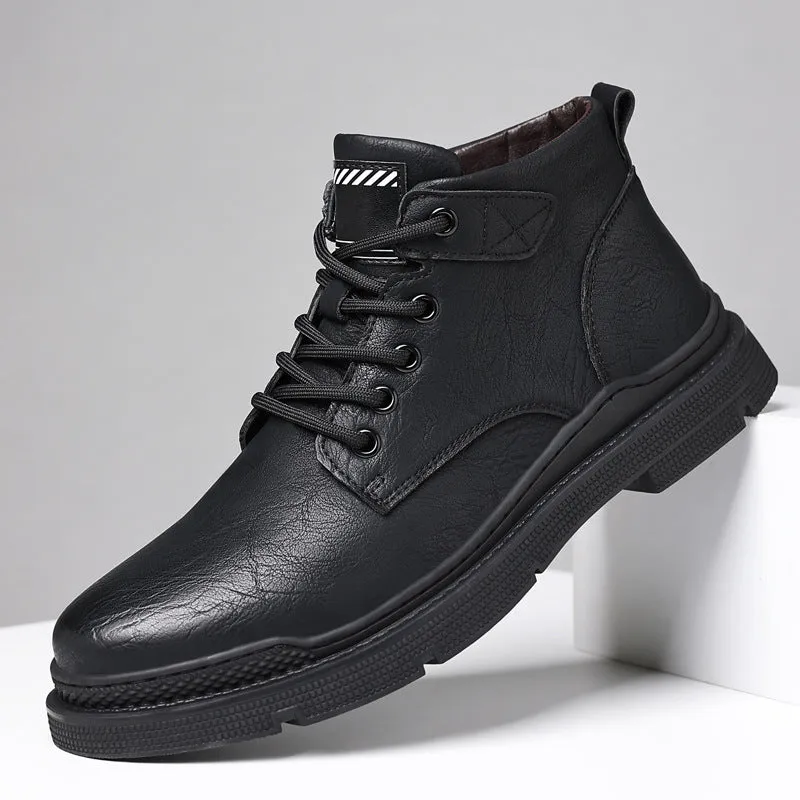 Spring Men's Genuine Leather Non-slip Waterproof Casual Martin Boots